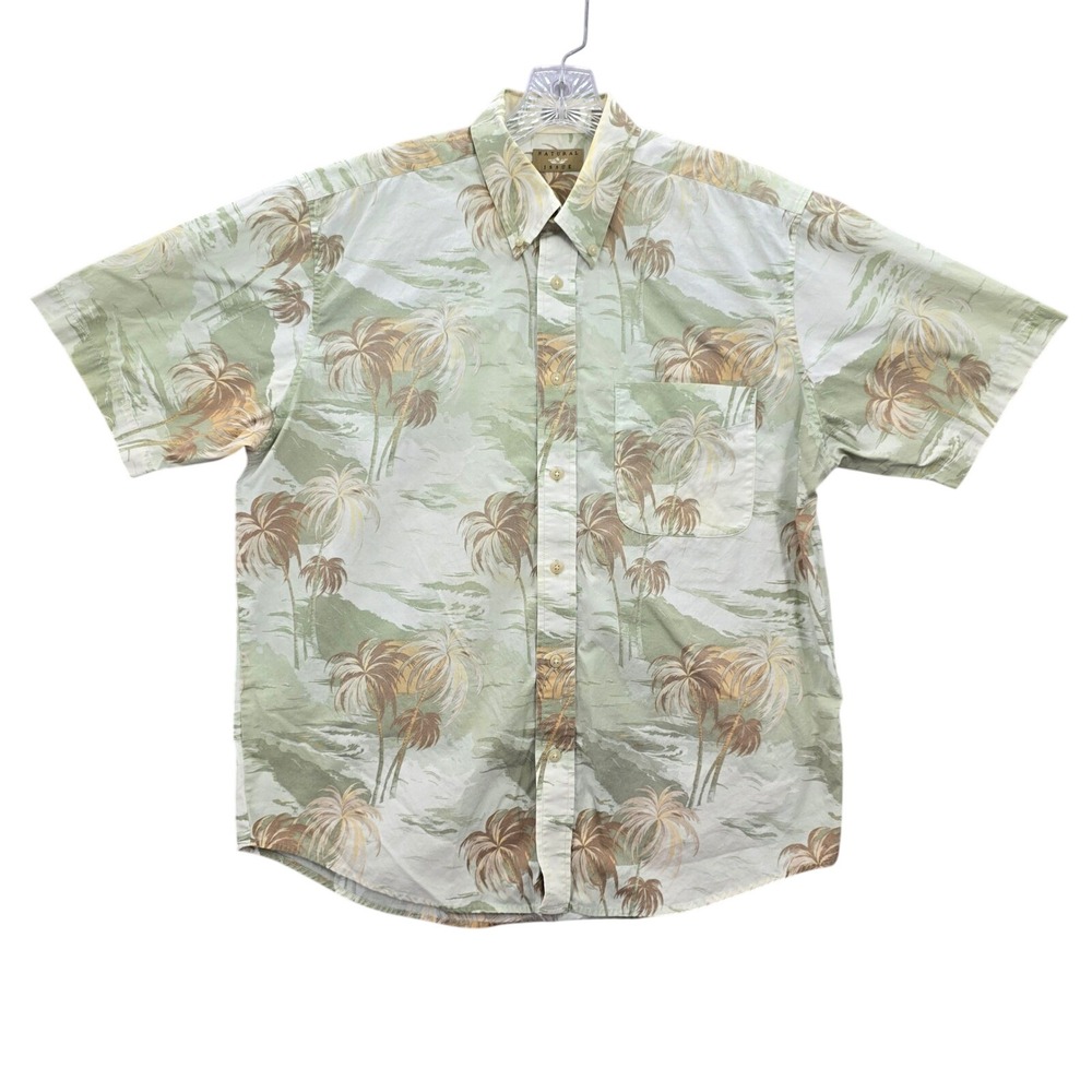 Natural Issue Tan Beach Palm Tropical Surf Island Cotton Relax Hawaiian Shirt M